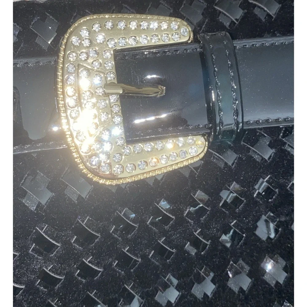 Rare Everything Blings Boutique Gold Stiletto Bling Handbag Black Fringe Purse